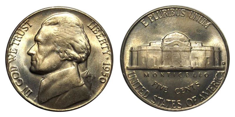 1950-D Jefferson Nickel reverse comparison: weak steps (common) versus Full Steps designation (rare)