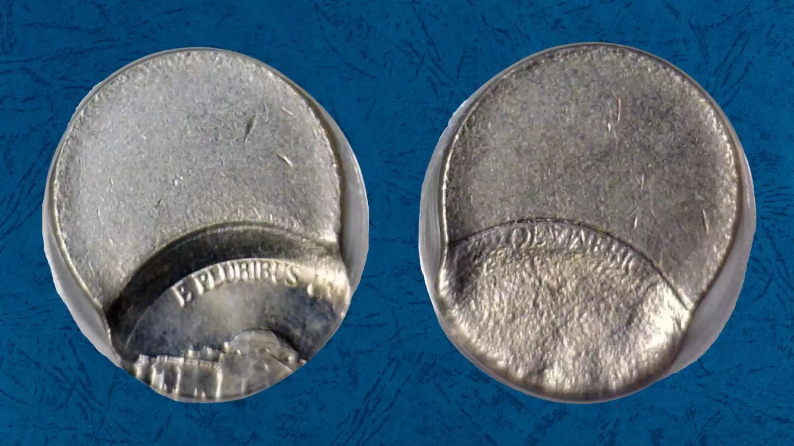 1950 Jefferson Nickel off-center strike error showing shifted design and crescent of blank planchet metal